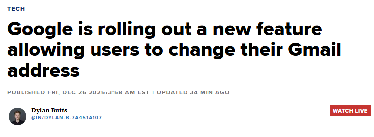 Pricerrors's tweet photo. 📧 Google Just Fixed the Biggest Gmail Annoyance EVER!

Google now lets you change your Gmail address without making a whole new account… finally, we can retire those 2009 emails like xXxGamerBoy420xXx 😂

Inbox stays. Data stays. Dignity gets a second chance.
