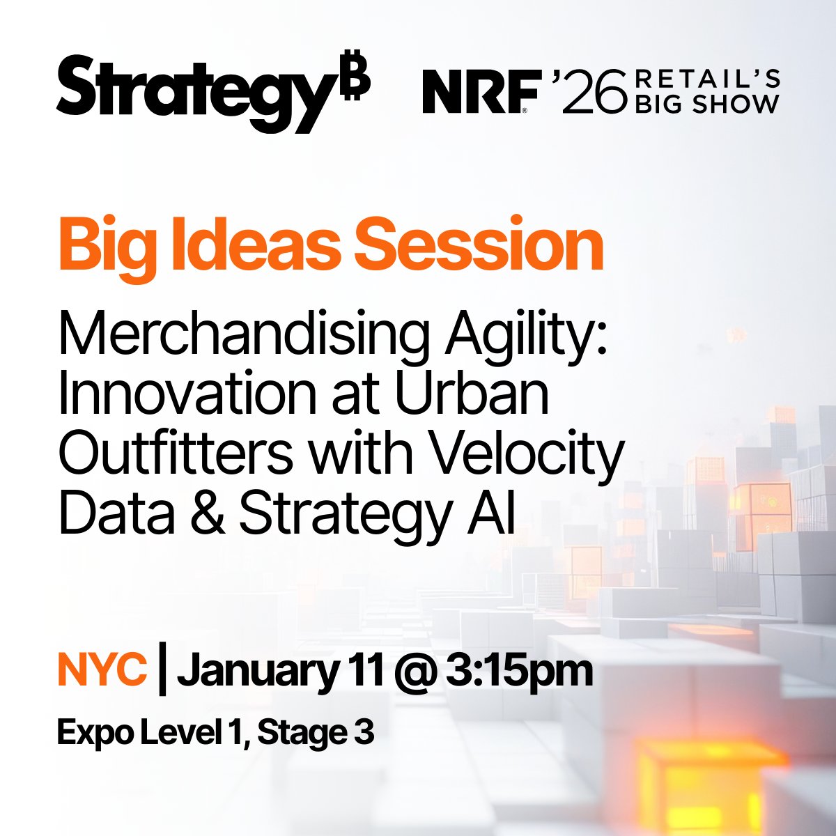 MicroStrategy's tweet image. 🎤 Don't miss our Big Ideas Session with Urban Outfitters at NRF 2026! 

📅 Sun, Jan 11📍Level 1, Stage 3 @ 3:15pm 

Learn more and register here: strategysoftware.com/nrf2026 

#NRF2026 #RetailInnovation #Merchandising #UrbanOutfitters
