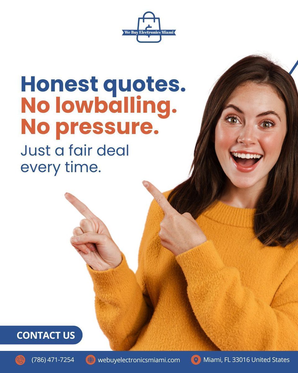 BuyElectMIA's tweet image. Honest quotes. Zero pressure.

No lowballing—just fair value for your electronics every time.

If you’re done with pushy buyers, you’re in the right place.

Sell smart. Sell stress-free.

#SellElectronics #FairCashDeals #NoLowballing #HonestQuotes #SellYourTech #ElectronicsBuyer