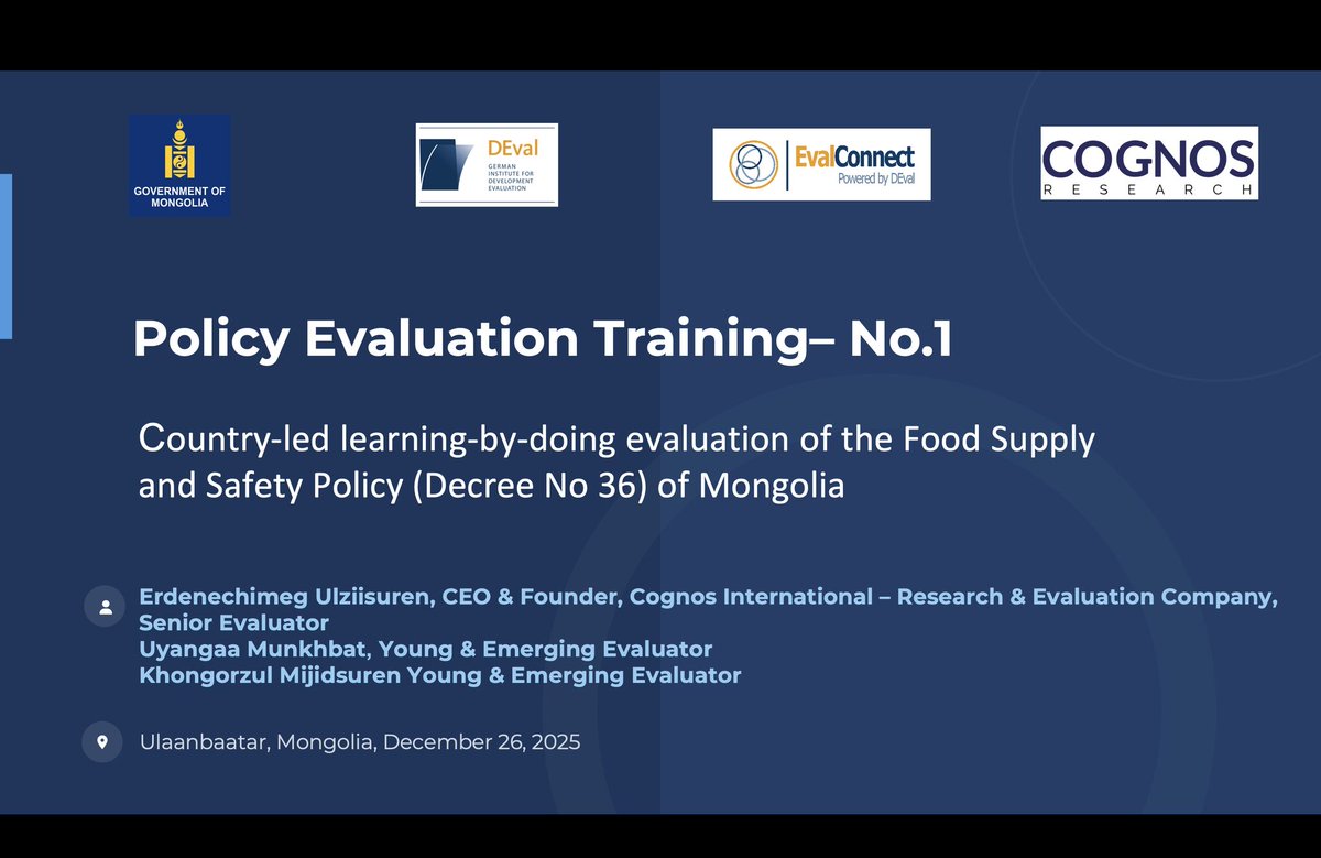 CognosResearch's tweet photo. 1st of 6-series policy evaluation training as part of country-led learning-by-doing evaluation of Food Supply &amp; Safety Policy (Decree No 36) of Mongolia, supported by DEval was organized today for Evaluation Steering Committee &amp; Technical Group. For more: https://t.co/nsIH1ob6p1 https://t.co/ZdpeGdqX94