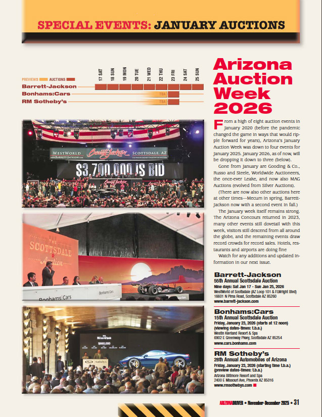 Here comes Arizona Auction Week 2026! From a high of eight events at the start of the 'pandemic,' we are down to just three this time. Easier to catch 'em all...! #ArizonaAuctionWeek