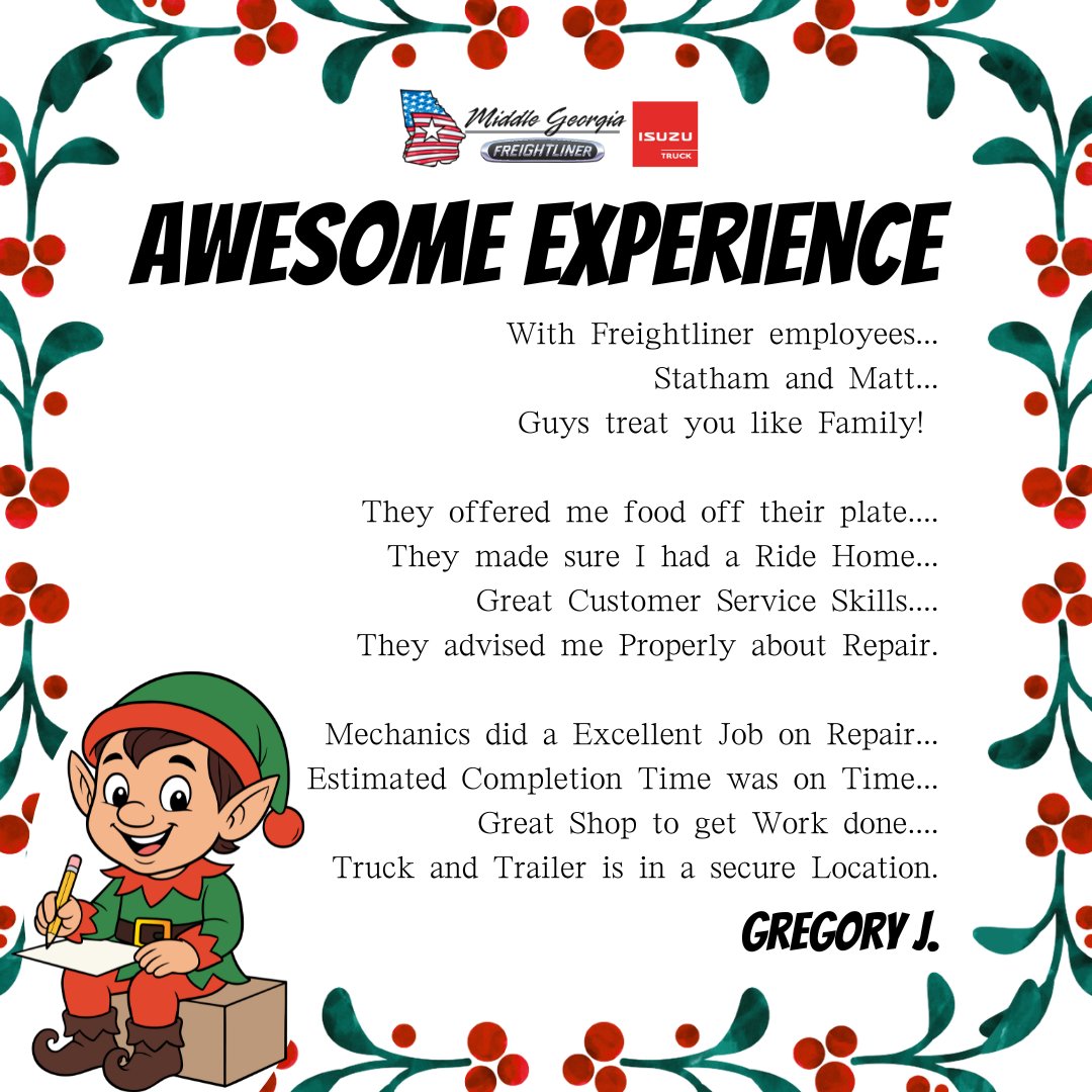 Better than any gift🎁 under the tree! Thank you Gregory J for this great review! We love to know you feel like family while we are taking care of your service needs! This reads like a joyful sonnet!

Call us at 478-788-4601 ☎️ !