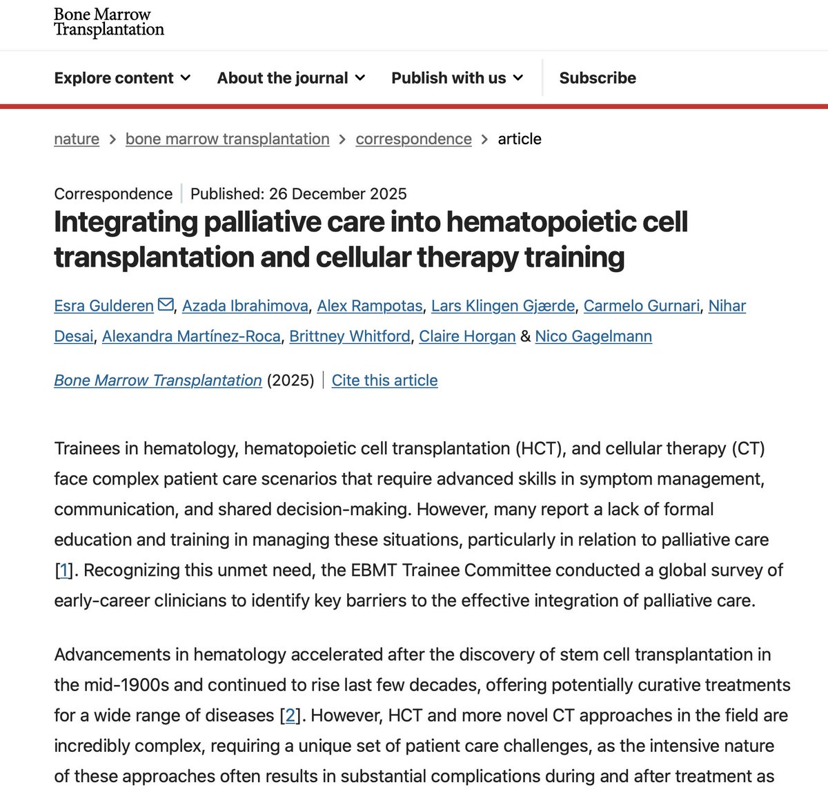 Integrating palliative care into hematopoietic cell transplantation and cellular therapy training 
–It’s time to act now!🤓🎉
nature.com/articles/s4140…