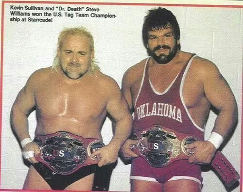 wrestle_hist's tweet image. 12/26/1988   

Kevin Sullivan &amp;amp; Steve Williams defeated The Fantastics to become the new NWA United States Tag Team Champions at Starrcade from the Norfolk Scope in Norfolk, Virginia.  

#NWA #Starrcade #KevinSullivan #SteveWilliams #DrDeath #TheFantastics #BobbyFulton
