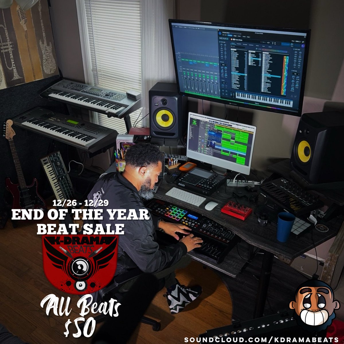 KDrama513's tweet photo. End of Year Beat Sale starts now! All beats $50 which includes exclusive rights &amp; multitracks. Visit https://t.co/pewM7CRl9F to hear what’s available. #chh https://t.co/Uqf8dE7ZvQ