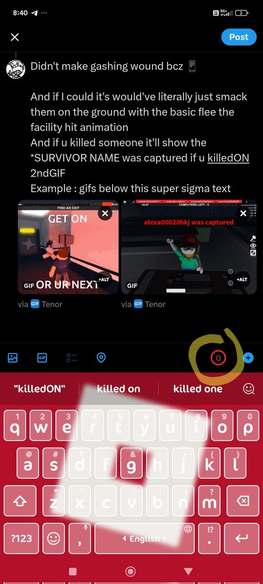 Zabrakstar's tweet photo. Didn't make gashing wound bcz 📱

And if I could it's would've literally just smack them on the ground with the basic flee the facility hit animation
And if u killed someone it'll show the *SURVIVOR NAME was captured if u killedON 2ndGIF
Example : gifs below this super sigma text https://t.co/PQ4XwbqKAW