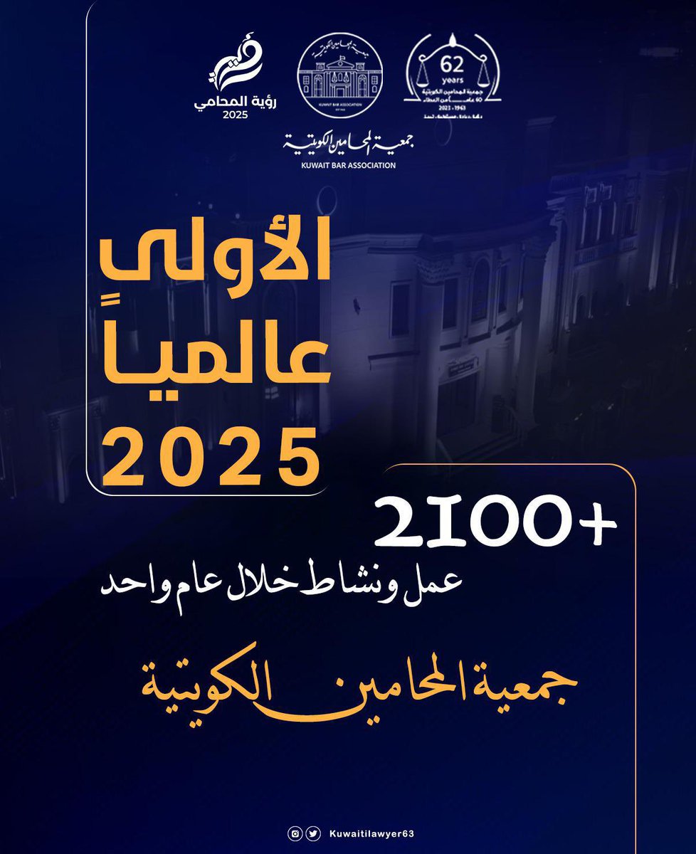 جمعية المحامين الكويتية .. الأولى عالمياً

+2100 عمل ونشاط خلال عام 2025

🔷العهد هو العمل🔷