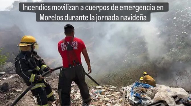 QueCosaNoticias's tweet photo. 🔥🚒Incendios registrados el 25 de diciembre movilizaron a cuerpos de emergencia en #Morelos. En Emiliano Zapata, el más grave ocurrió en una mina usada como basurero clandestino en Tezoyuca, atendido por bomberos de Temixco, Xochitepec y la #CEPCM.

#ProtecciónCivil
#QuéCosa! https://t.co/FaIzZXosDU