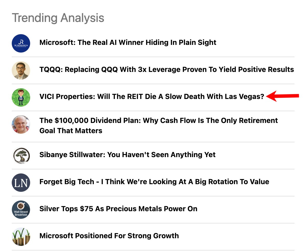 dividendology's tweet photo. My article on $VICI is currently number 3 trending on Seeking Alpha!

You can read it here: https://t.co/Ir2HvdsgI4 https://t.co/vBuYsFxrMQ