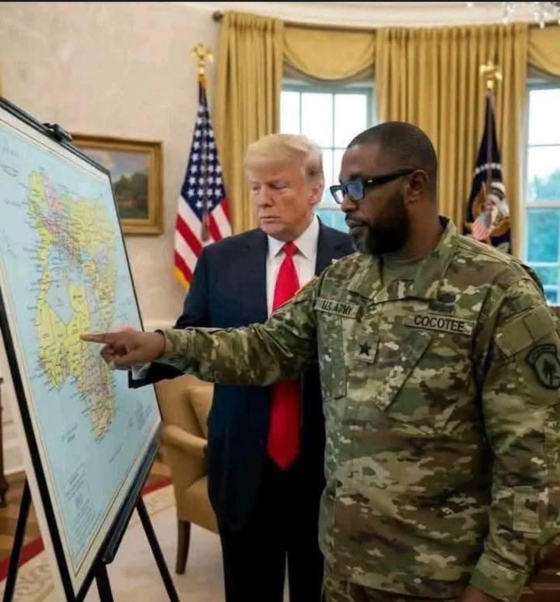 CRawkeen's tweet photo. Soldier : We are done with Sokoto, this is where we bombed last night. The next place is Igbo Olomu 

Trump : Igbo Olomu? That's Ikorodu naw, they don't have terrorists there 

Soldier : Yes, but their girls bill men too much 

Trump : Okay, bomb them https://t.co/RH6v224kP9