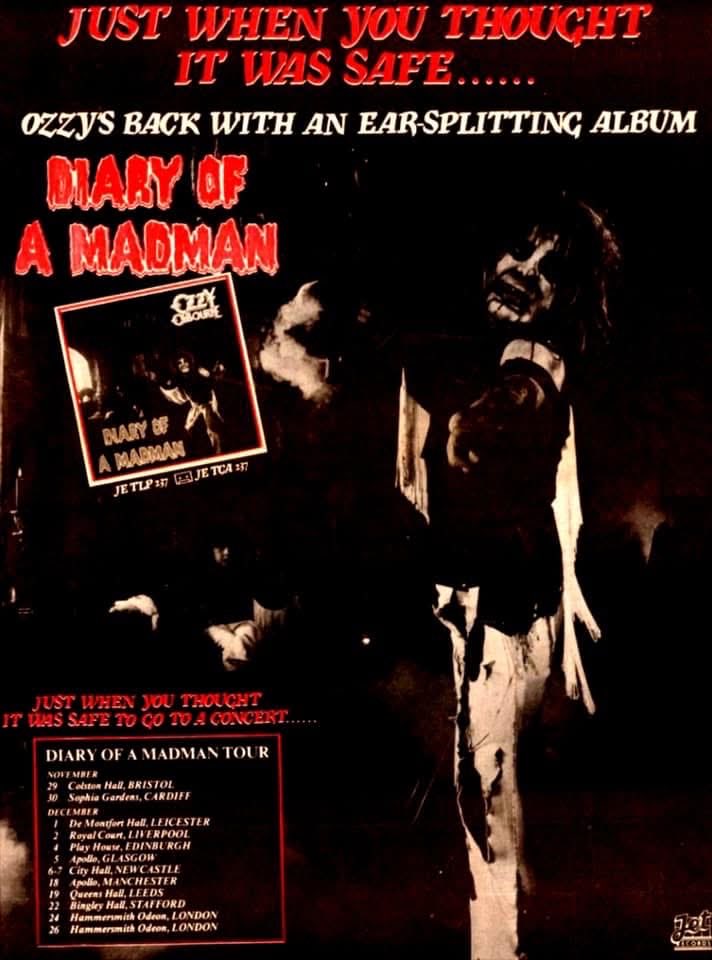 December 26, 1981 
U.K. Diary of a Madman tour leg ends with 2nd night at Hammersmith Odeon