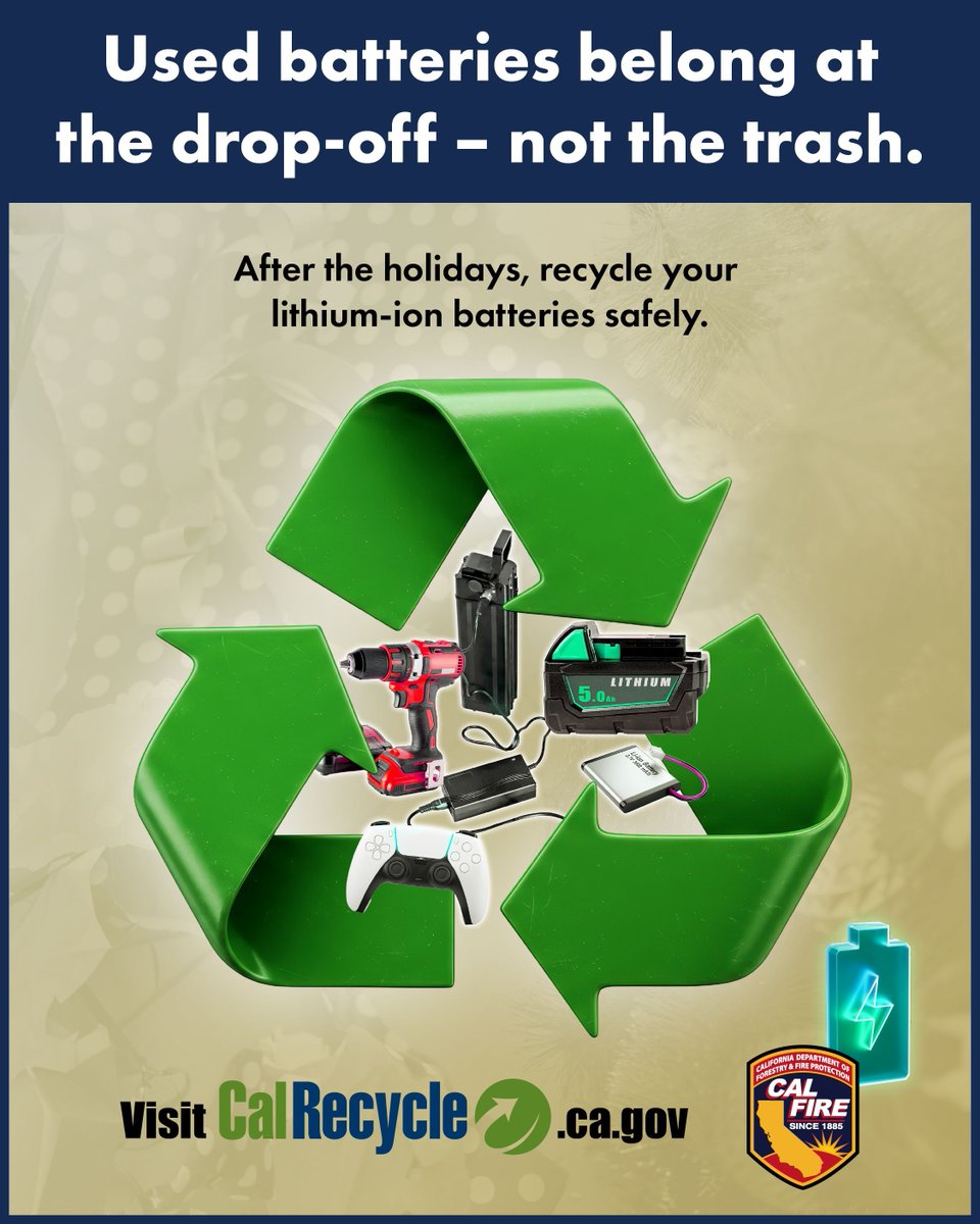 ♻ Batteries are NOT trash!

After the holidays, many of us have new gadgets... and old batteries to deal with.

Never throw used batteries in the garbage or recycling bin. They can overheat, catch fire, or cause other hazards if not handled properly.

Keep your home and