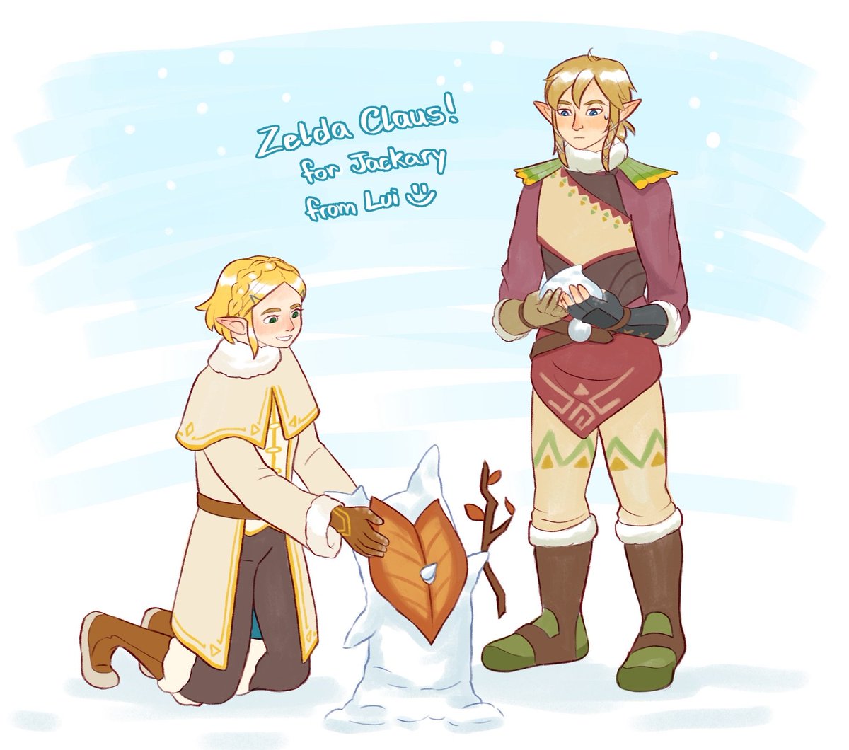 my secret santa gift for <a href="/JackaryDraws/">Jackary Draws</a> 
happy holidays! 💙❄️
#ZeldaClaus #zelink