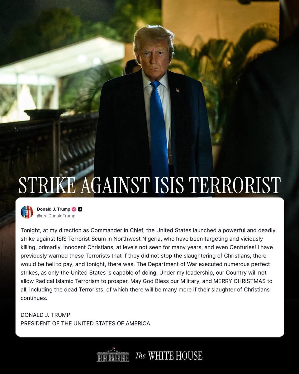 Albashsolution's tweet photo. Good Initiative But Poor Narrations. 
I strongly commend the efforts of the Nigerian security agencies and their international partners for their continued commitment to combating t3rrorism and insecurity across Nigeria. Their sacrifices and coordinated actions are vital to safeguarding the nation and restoring peace in affected communities.

However, I strongly condemn any narrative that frames this struggle as one focused solely on the protection of Nigerian Christians. 

Such a portrayal is misleading and deeply flawed, especially in a country with an almost equal religious composition between the Muslims and Christians. 

T3rrorism in Nigeria has never been selective by faith, it has devastated communities across all regions, affecting people of every religion, ethnicity, and background.

To my understanding, the menace posed by various t3rrorist groups has harmed all Nigerians indiscriminately—through loss of lives, destruction of property, displacement of families, and the disruption of social and economic stability nationwide. No group has been spared from this tragedy.

For Nigeria to achieve lasting peace and true national tranquility, our focus must remain on the protection of the lives and property of all citizens, without bias or religious sentiment. 

Any attempt to politicize or religiously divide this fight risks deepening mistrust and further destabilizing the nation. Such divisions, if allowed to persist, will inevitably return to haunt us as a society.
Unity, fairness, and collective responsibility remain our strongest weapons against terrorism.
Albas.