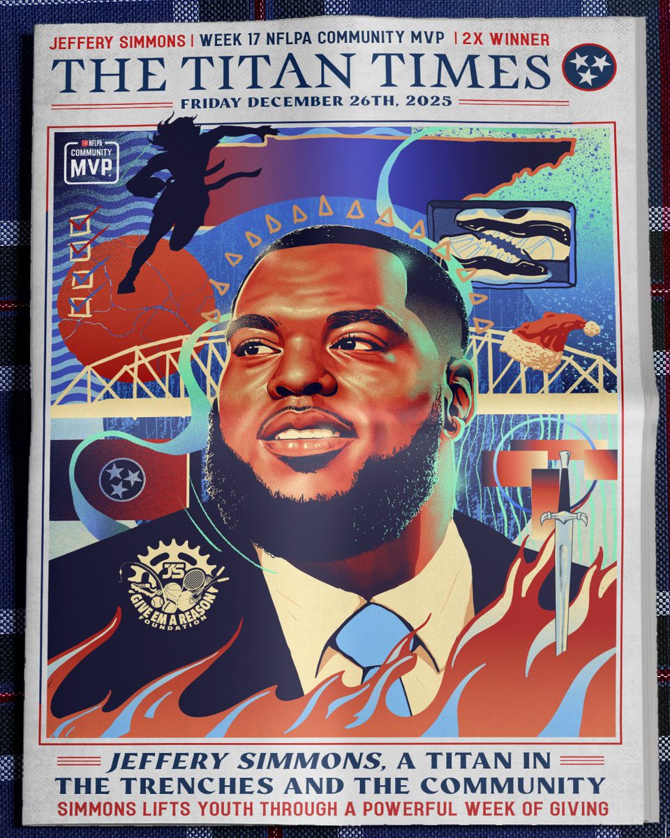 NFLPA's tweet image. For a second time, Jeffery Simmons is a #CommunityMVP after hosting multiple charitable events in a seven-day span.

The @Titans defensive tackle partnered with Big Brothers Big Sisters of Middle Tennessee to outfit four college-bound high school seniors with custom suits in…