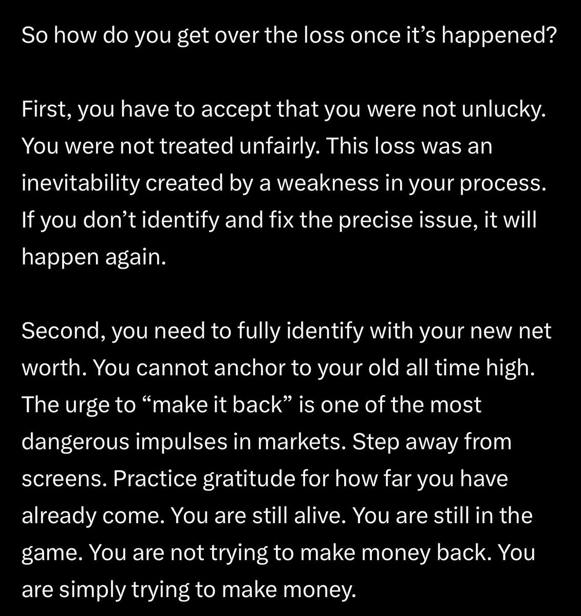 bradders_2's tweet image. externalising performance to market variance is how you never improve. 

it’s savage, but over a long enough sample of trades, the effect of luck diminishes. 

amazing article. 

I am so guilty of this anchor effect, which has extenuated previous blow ups.