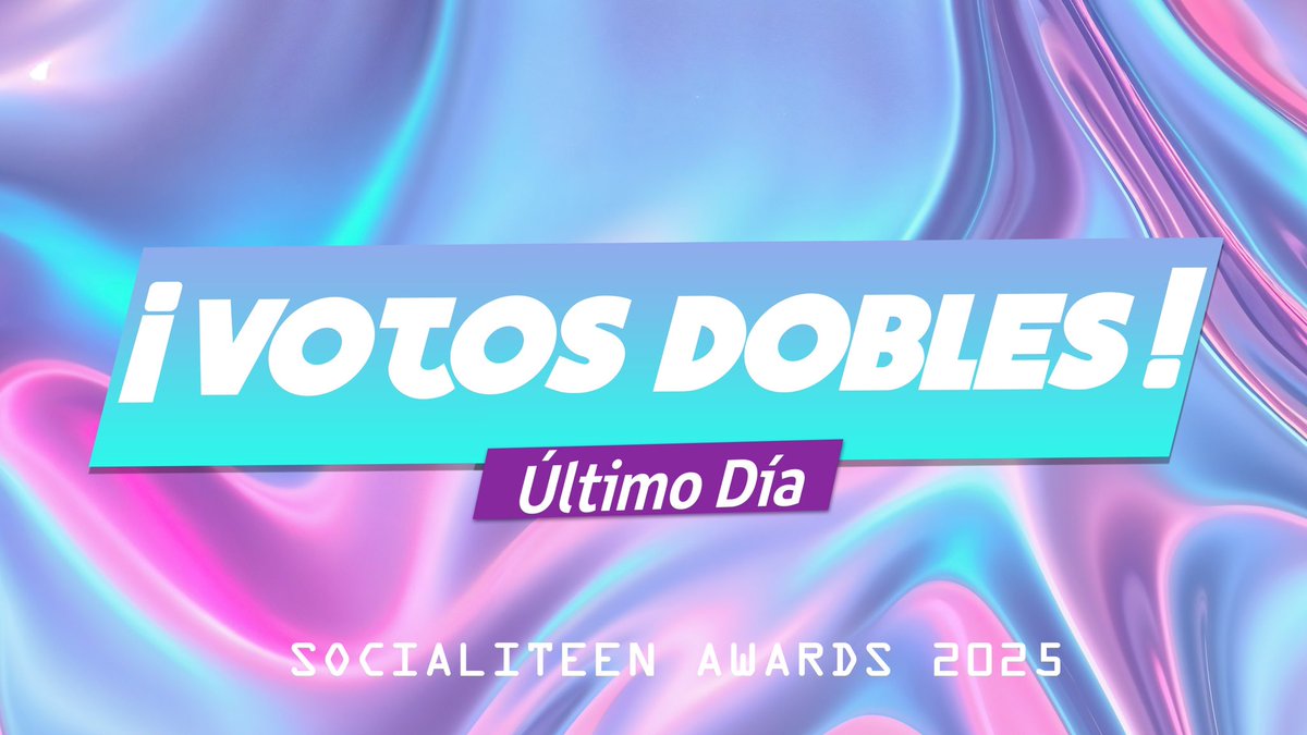 ¡ÚLTIMO DÍA DE VOTOS DOBLES!
Hoy 26 de Diciembre hasta las 23:59 horas, tus votos emitidos en el sitio web   ¡Valen doble! Vota por tus favoritos en: socialiteen.com/socialiteen-aw…