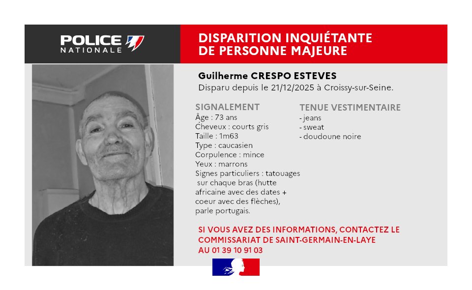 #DisparitionInquiétante | 🔁 Merci de vos RT afin d'aider les enquêteurs de la #police des Yvelines à retrouver M. CRESPO ESTEVES.