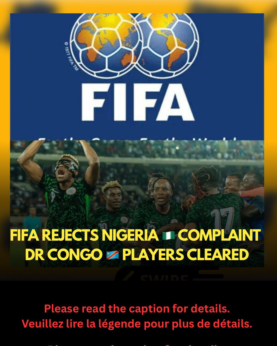 No surprise, FIFA has rejected Nigeria's 🇳🇬 complaint regarding the eligibility of certain RDC 🇨🇩 players.