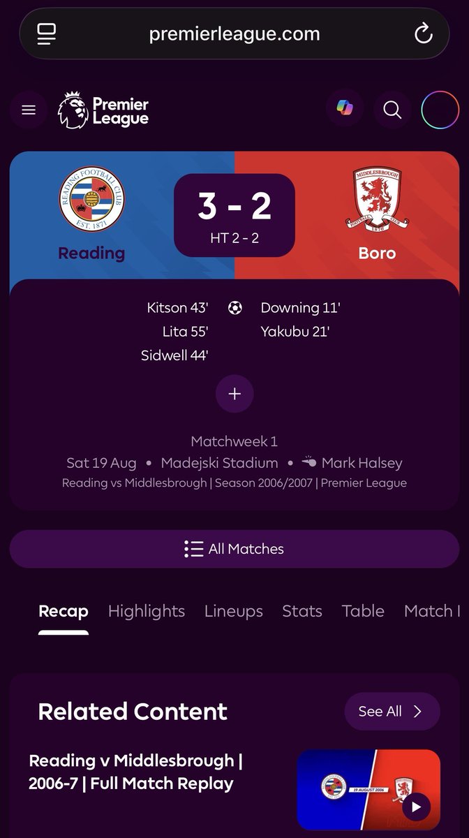 A late Christmas present. The Premier League now has full match replays available on their website (including varying length highlights) from older seasons - so we can relive some amazing moments from our first ever season in the top flight #readingfc