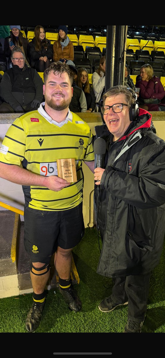 RugbyRadioXV's tweet image. Today’s Rugby Radio Man of the Match sponsored by Oak &amp;amp; Black was Melrose prop Adam Arkley, receiving the trophy from Hugh Brown. Melrose won the Waverley Cup 27-24 v Gala