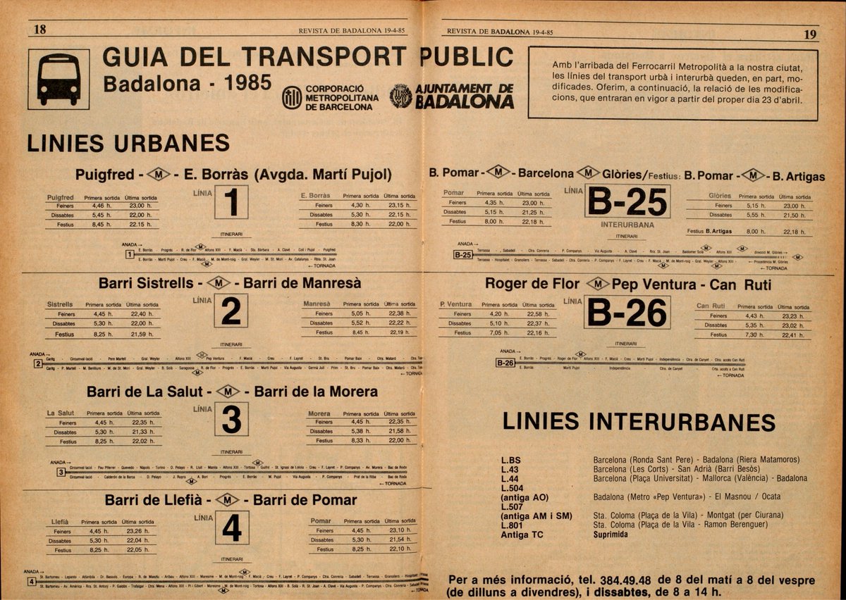 Corría abril de 1985. Con la llegada del <M> #metrobcn a #Badalona, a la Pl. Pep Ventura, se remodeló todo el transporte en superficie de dicha ciudad.

Es el embrión del esquema actual que ha llegado a nuestros días.