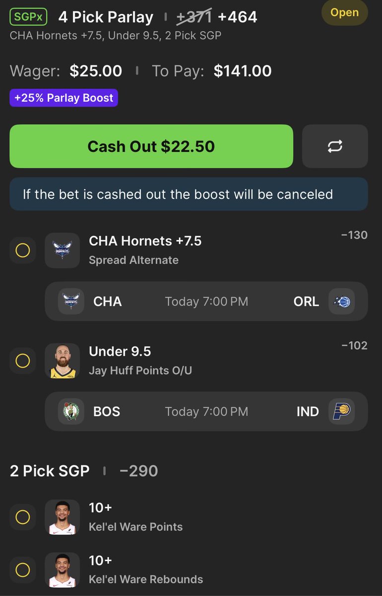 kentuckydegen's tweet image. DK 25% NBA SGP

fair +390

15.0% EV
.81u QK