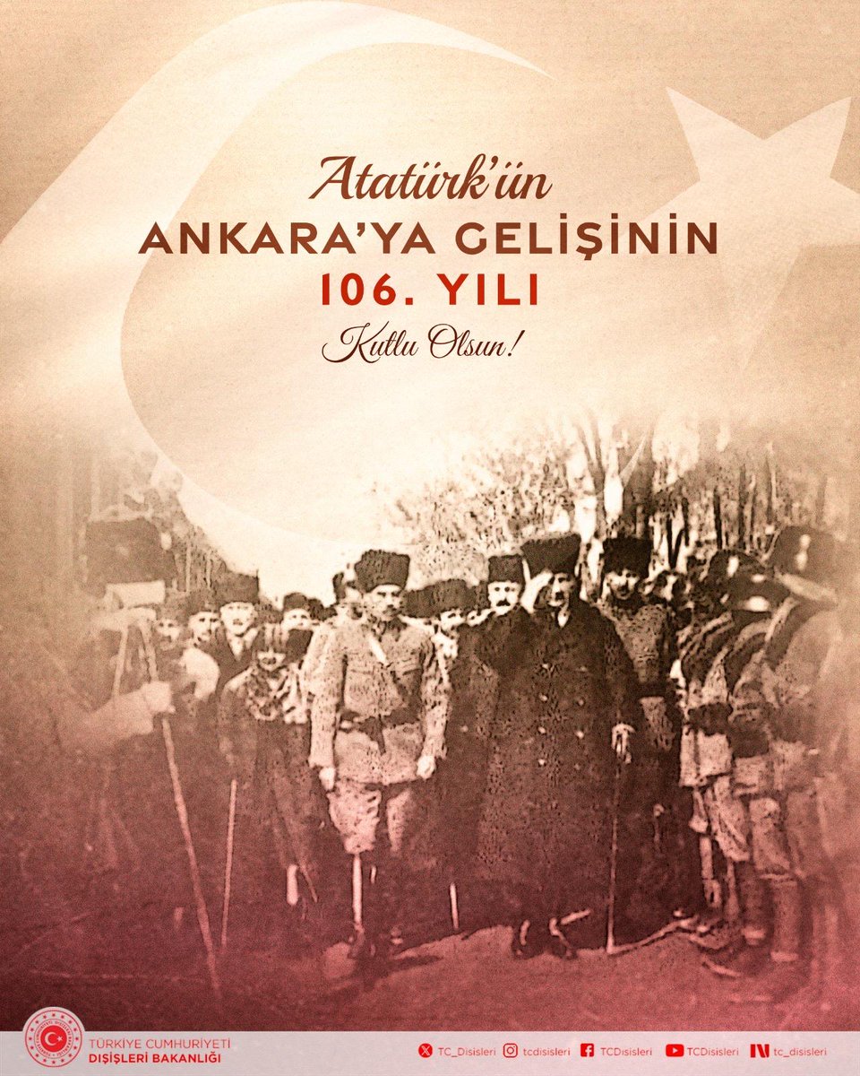 Ankara’ya gelişinin 106. Yıldönümünde, başta Cumhuriyetimizin kurucusu Ulu Önder Gazi Mustafa Kemal Atatürk olmak üzere, Milli Mücadelemizin kahramanlarını ve tüm şehitlerimizi rahmet ve minnetle anıyoruz.