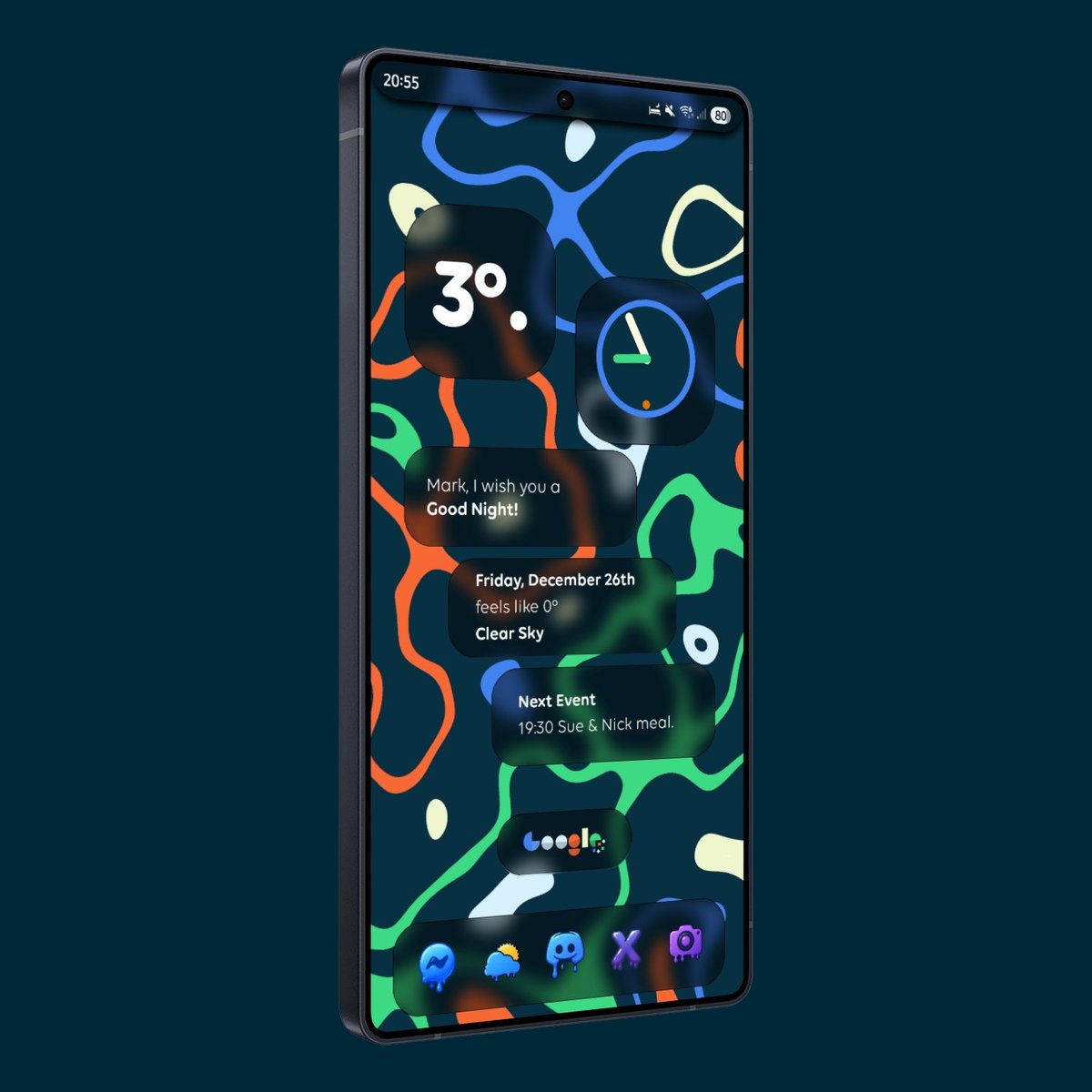 Markfern811's tweet photo. Tonight on Android 
Wall @MarcusBremen 
#klwp setup, Credits to @MarcusBremen , his preset, I just created my version.  
#creativeapp Mockup 
#S23Ultra 
Drips icon pack @NodeShaper https://t.co/njSOuciHMM