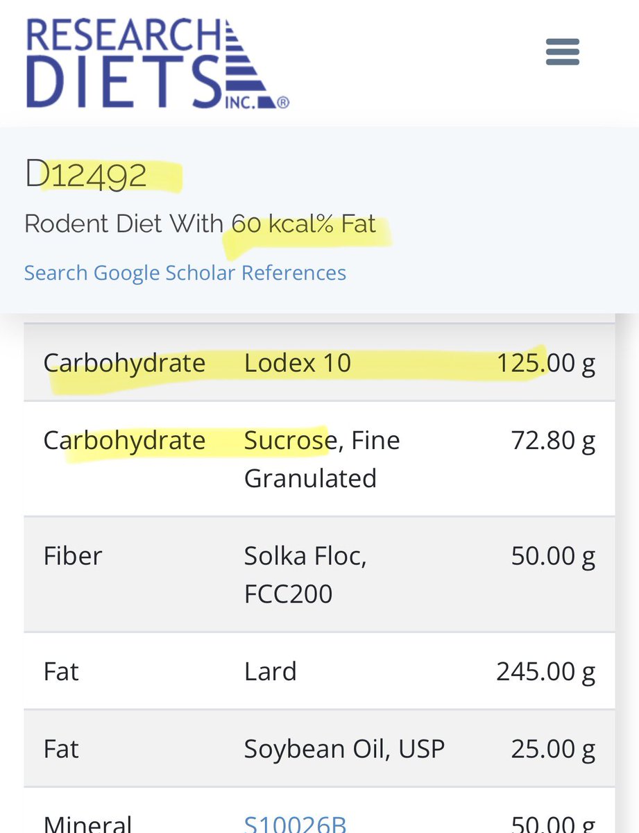 nicknorwitz's tweet image. To be clear, “high fat” in this experimental animal model is loaded with sugar, carbs and the fat blend is soybean oil and lard. Unfortunately, this is what “high fat” almost always means in these sorts of studies.