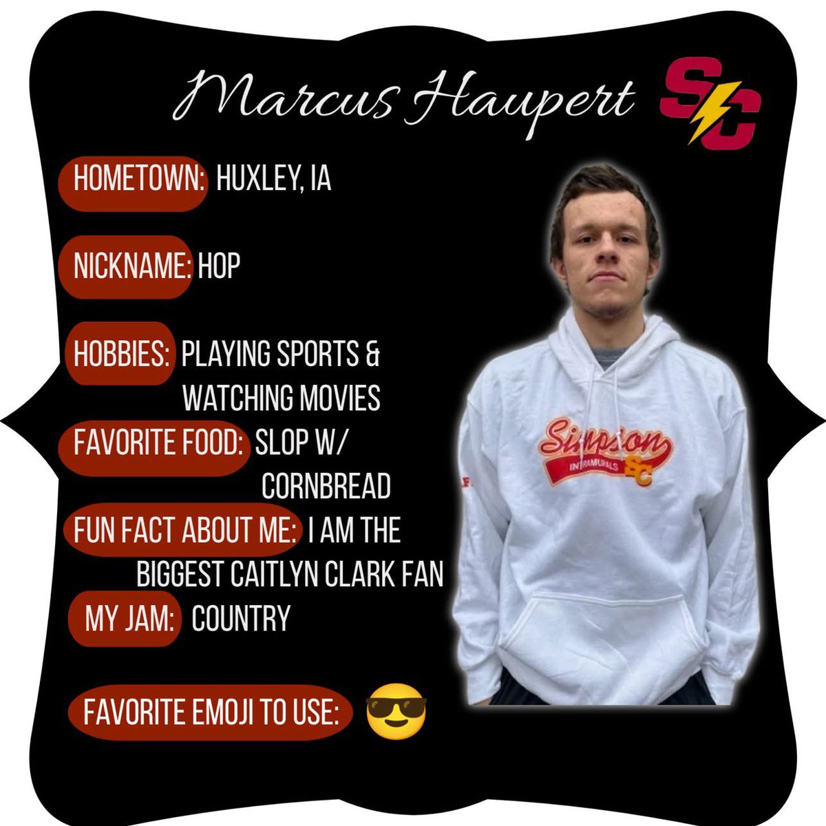 SC_intramurals's tweet photo. Happy 1/2 Birthday to IM Staff Spotlight Intern, Marcus Haupert๐๐โก๏ธ#scim https://t.co/2JoXtM556s