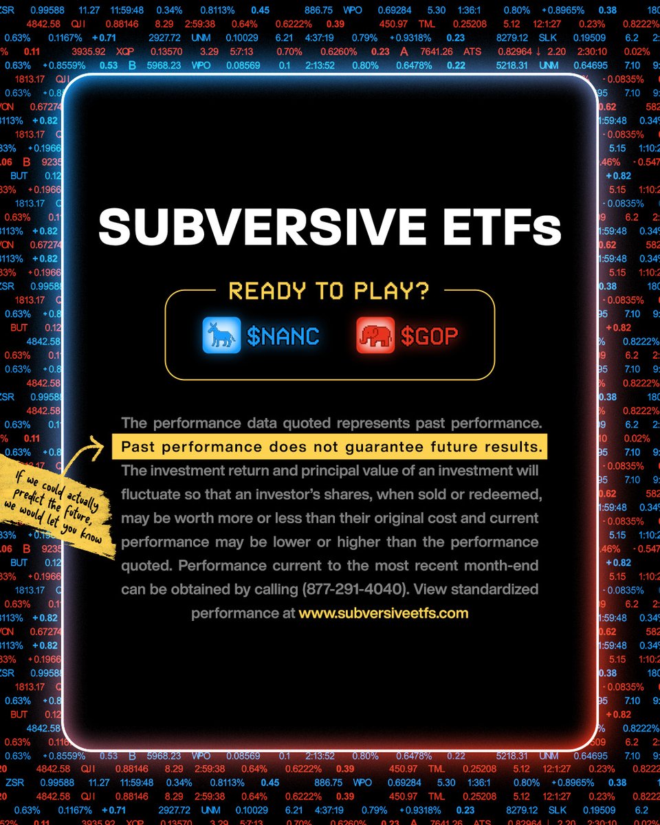 SubversiveETFs's tweet image. Almost Game Over on 2025, and the Dems are beating the GOP in stock picks. Get in on the game with Subversive ETFs. 

Follow @subversiveetfs for content like this. #InsiderTrading #StockTrading #Congress