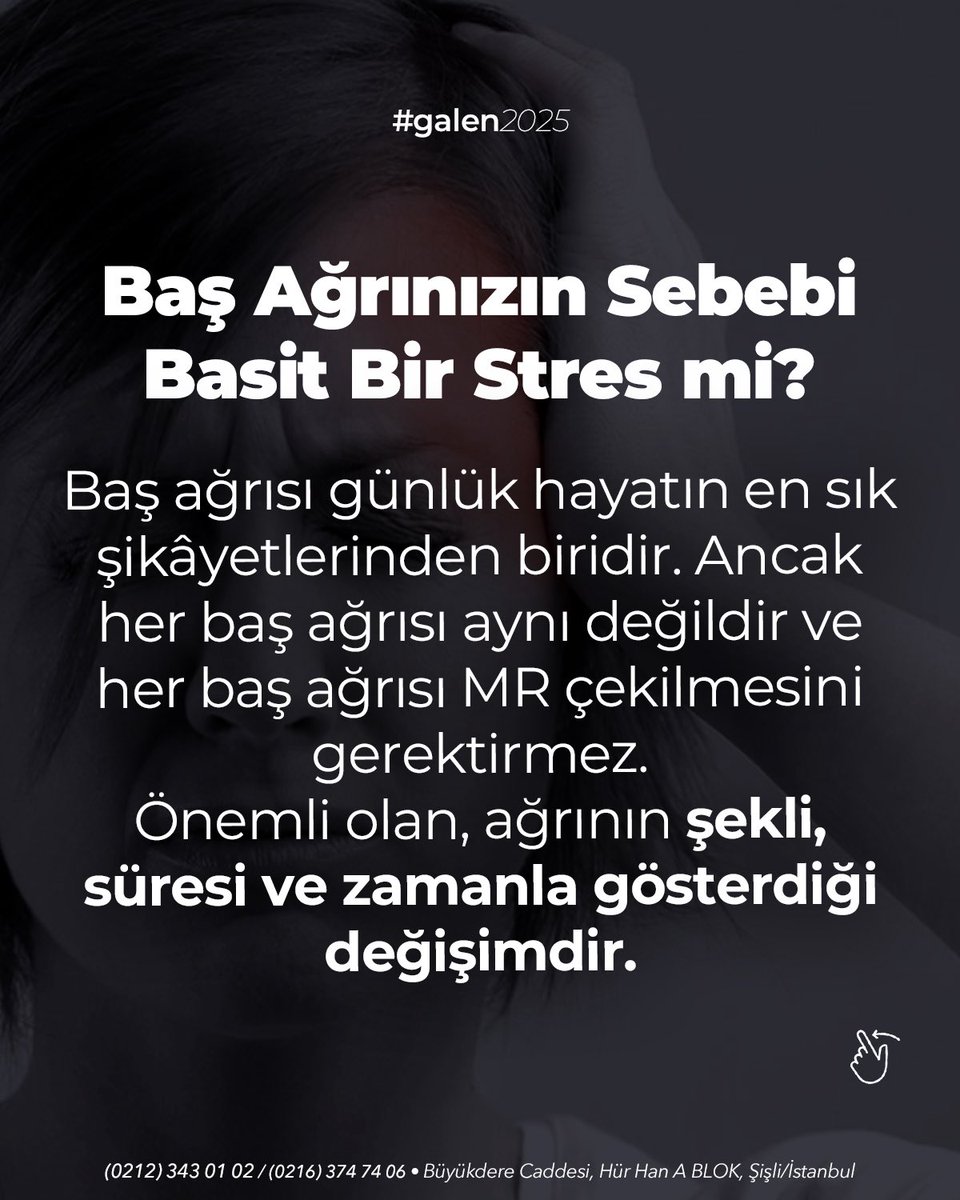 Galen_Lab's tweet photo. 🧠 Baş ağrınızın sebebi basit bir stres mi, yoksa daha fazlası mı?

Baş ağrısı günlük hayatın en sık şikâyetlerinden biridir. Ancak her baş ağrısı aynı değildir ve her baş ağrısı MR çekilmesini gerektirmez.
Önemli olan, ağrının şekli, süresi ve zamanla gösterdiği değişimdir.

Eğer baş ağrınız;
• eskisinden farklı bir karakter kazandıysa,
• giderek şiddetleniyorsa,
• sabahları daha yoğun hissediliyorsa,
• görme bozukluğu, uyuşma, denge kaybı gibi nörolojik belirtiler eşlik ediyorsa

📍 bu durumda ileri görüntüleme yöntemlerine başvurmak gerekebilir.

🩻 Doğru tanıyı koymak, doğru zamanda yapılan görüntüleme ile mümkündür.
Galen Laboratuvarı ve Görüntüleme Merkezi’nde, radyolojik değerlendirme süreci klinik bulgularla birlikte ele alınır; gereksiz tetkikten kaçınılır, gerekli durumlarda ise gecikmeden harekete geçilir.

📌 Unutmayın:
Her baş ağrısı MR değildir,
ama bazı baş ağrıları ihmal edilmemelidir.

Galen ile Hallolur Her Şey.

🧠 Is your headache just stress — or could it be something more?

Headache is one of the most common complaints in daily life. However, not every headache requires an MRI scan.
What truly matters is the pattern, duration, and progression of the pain.

If your headache:
• has changed in character,
• is becoming progressively more severe,
• feels stronger in the mornings,
• or is accompanied by neurological symptoms such as vision problems, numbness, or balance issues,

📍 imaging methods may be necessary.

🩻 Accurate diagnosis depends on the right imaging at the right time.
At Galen Laboratory and Imaging Center, radiological evaluations are performed together with clinical findings — avoiding unnecessary scans while ensuring timely imaging when needed.

📌 Remember:
Not every headache needs an MRI,
but some headaches should never be ignored.

With Galen, Everything Gets Solved.

headache causes, MRI for headache, when to get MRI, neurological symptoms, brain MRI, radiology imaging, headache diagnosis, Galen Laboratory, medical imaging center, headache evaluation

baş ağrısı nedenleri, baş ağrısında mr, mr ne zaman çekilir, nörolojik belirtiler, beyin mr, radyoloji görüntüleme, galen laboratuvar, baş ağrısı tanı süreci