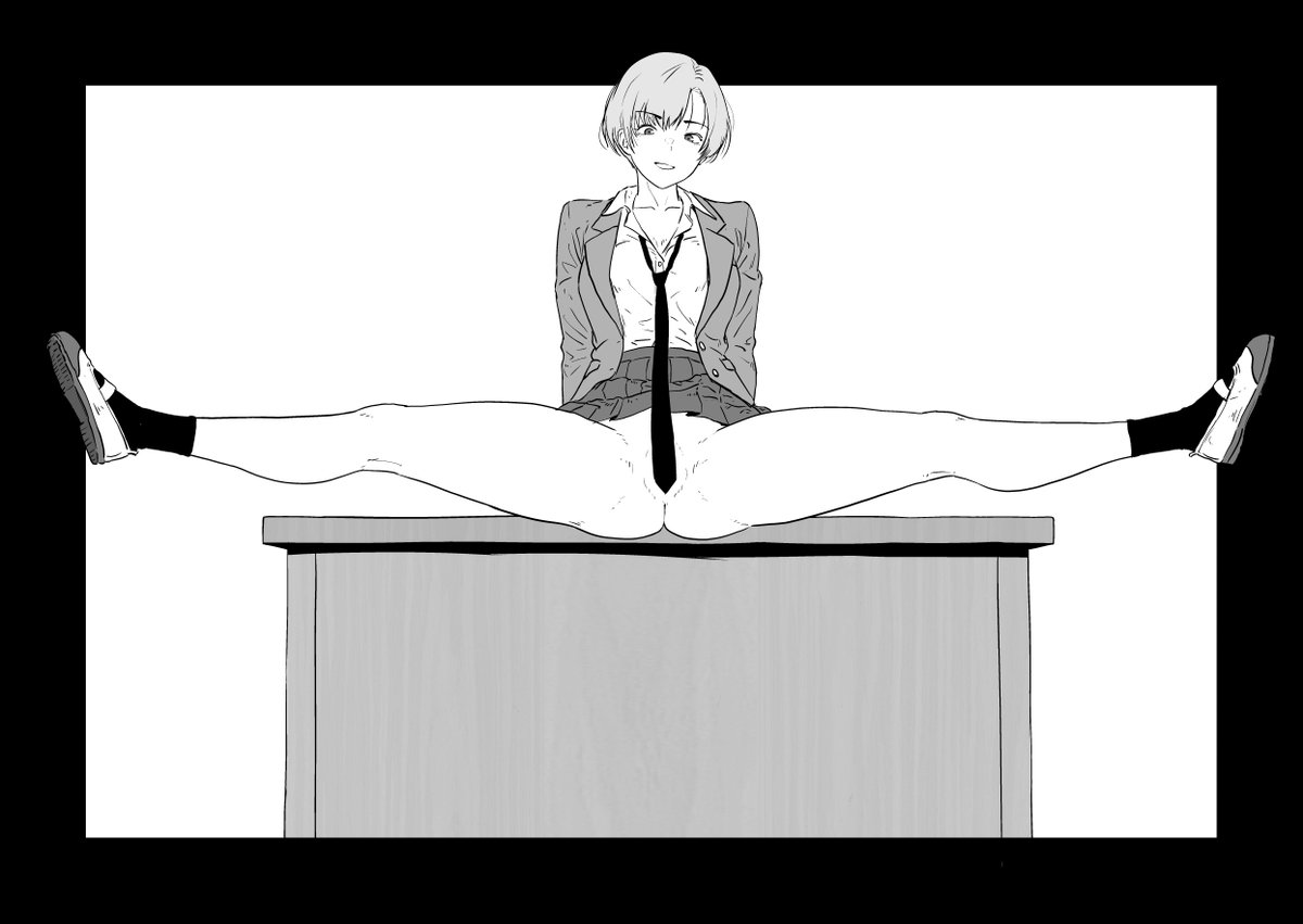 唐突だけどコレ、『机上開脚! 黒海苔と化したネクタイ」』っていうタイトルでpixivに上げたエロ絵でーす! 