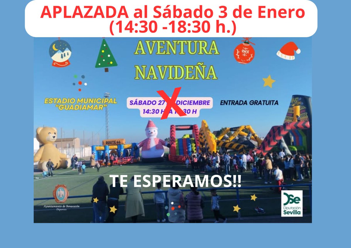 🔴𝗟𝗔 "𝗔𝗩𝗘𝗡𝗧𝗨𝗥𝗔 𝗡𝗔𝗩𝗜𝗗𝗘𝗡̃𝗔 𝗖𝗢𝗡 𝗛𝗜𝗡𝗖𝗛𝗔𝗕𝗟𝗘𝗦" 𝗦𝗘 𝗔𝗣𝗟𝗔𝗭𝗔 𝗔𝗟 𝗦𝗔́𝗕𝗔𝗗𝗢 𝟯 𝗗𝗘 𝗘𝗡𝗘𝗥𝗢
benacazon.es/es/actualidad/…

#Benacazón #navidadbenacazon #benacazon