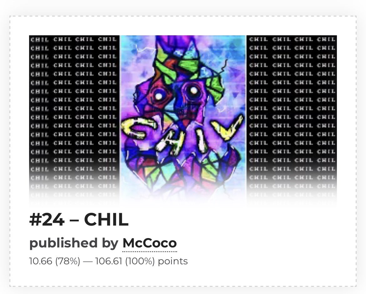McCoco_1's tweet image. CHIL placed at 24 pushing The Golden into the extended list and my previous hardest NEUTRA out of the top 100. Huge day for the Coco economy. THX TO EVERYONE!!!