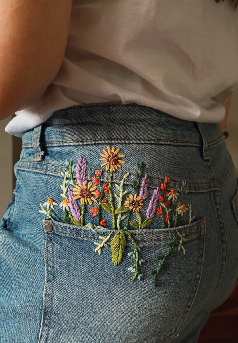 fairiehaze's tweet image. flower embroidered jeans 👖🌻