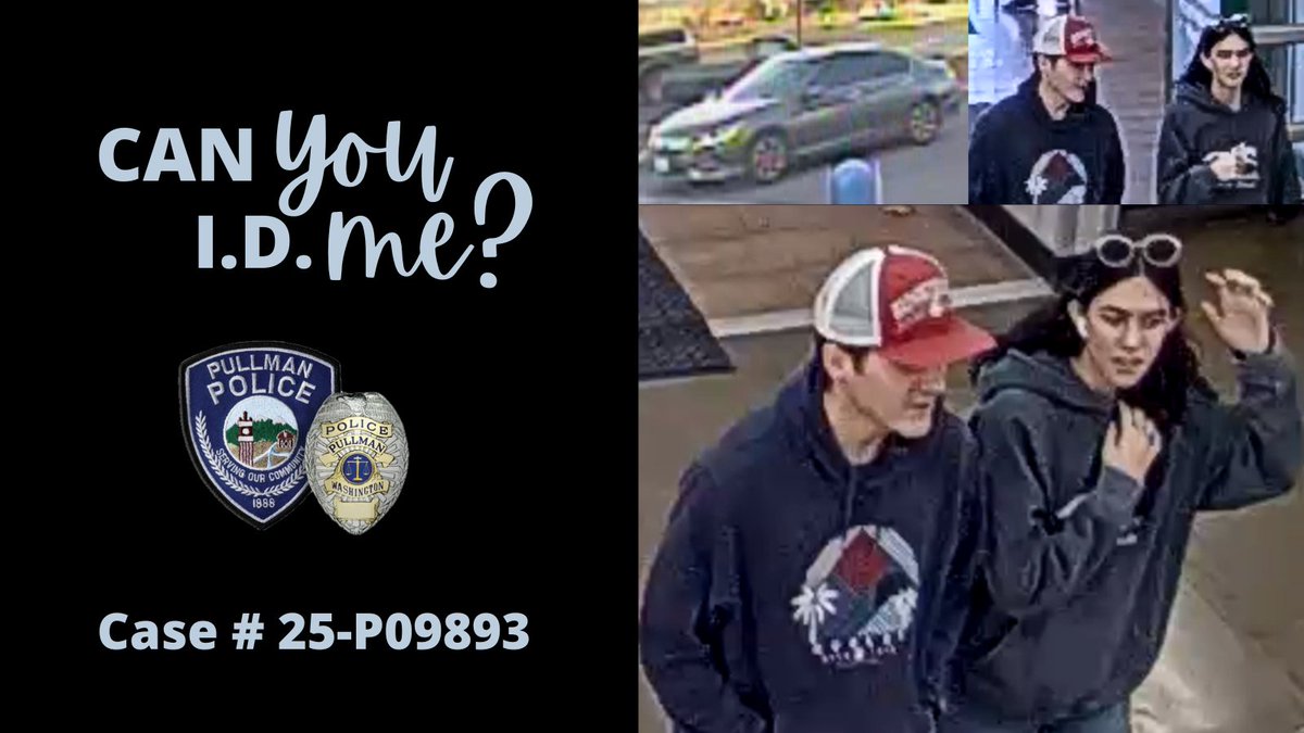Can You I.D. Me? 

We need your help to identify the subjects in these photos. They were involved in a recent collision in the Walmart parking lot. If you recognize them, please reach out to Officer Herring at (509) 334-0802.  (Case # 25-P09893)

#CanYouIDMe #ItTakesAVillage