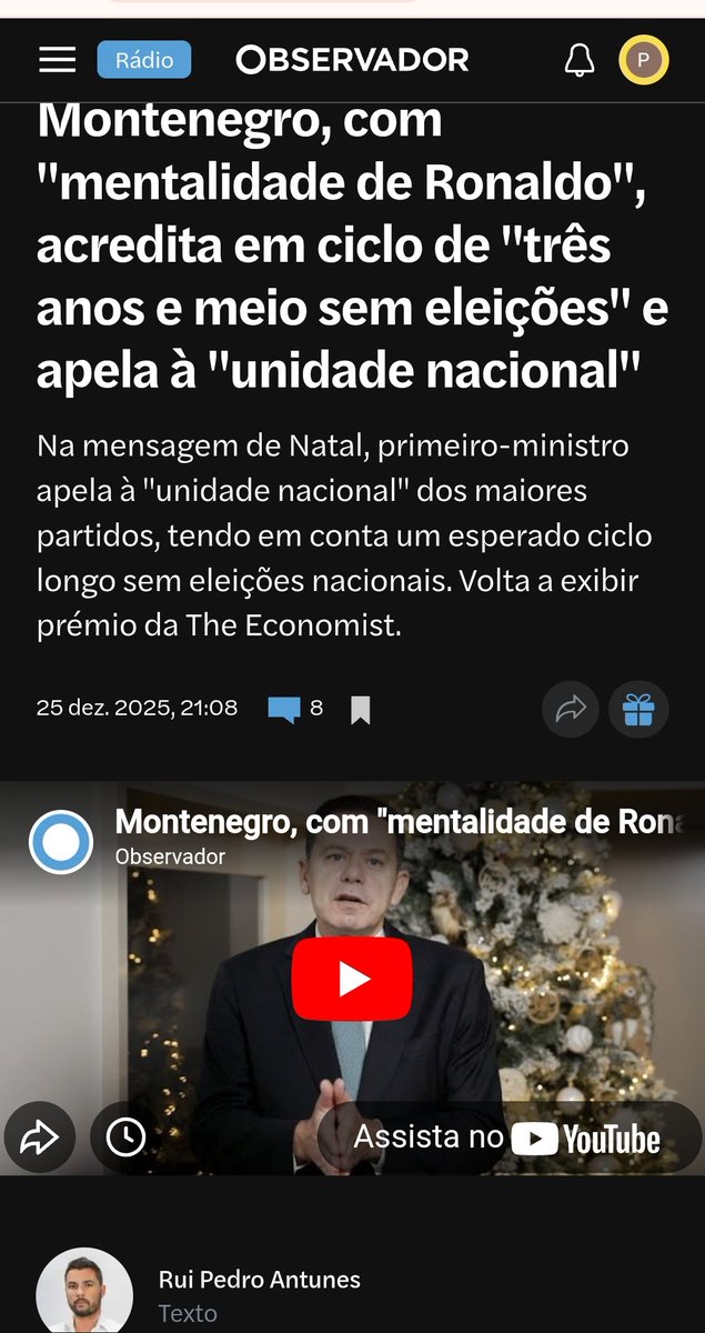 Está tudo muito focado na parte da mentalidade CR7, mas o foco é na outra parte - 3,5 anos sem eleições.
Montenegro já a preparar a estratégia de vitimização para a próxima crise governativa...