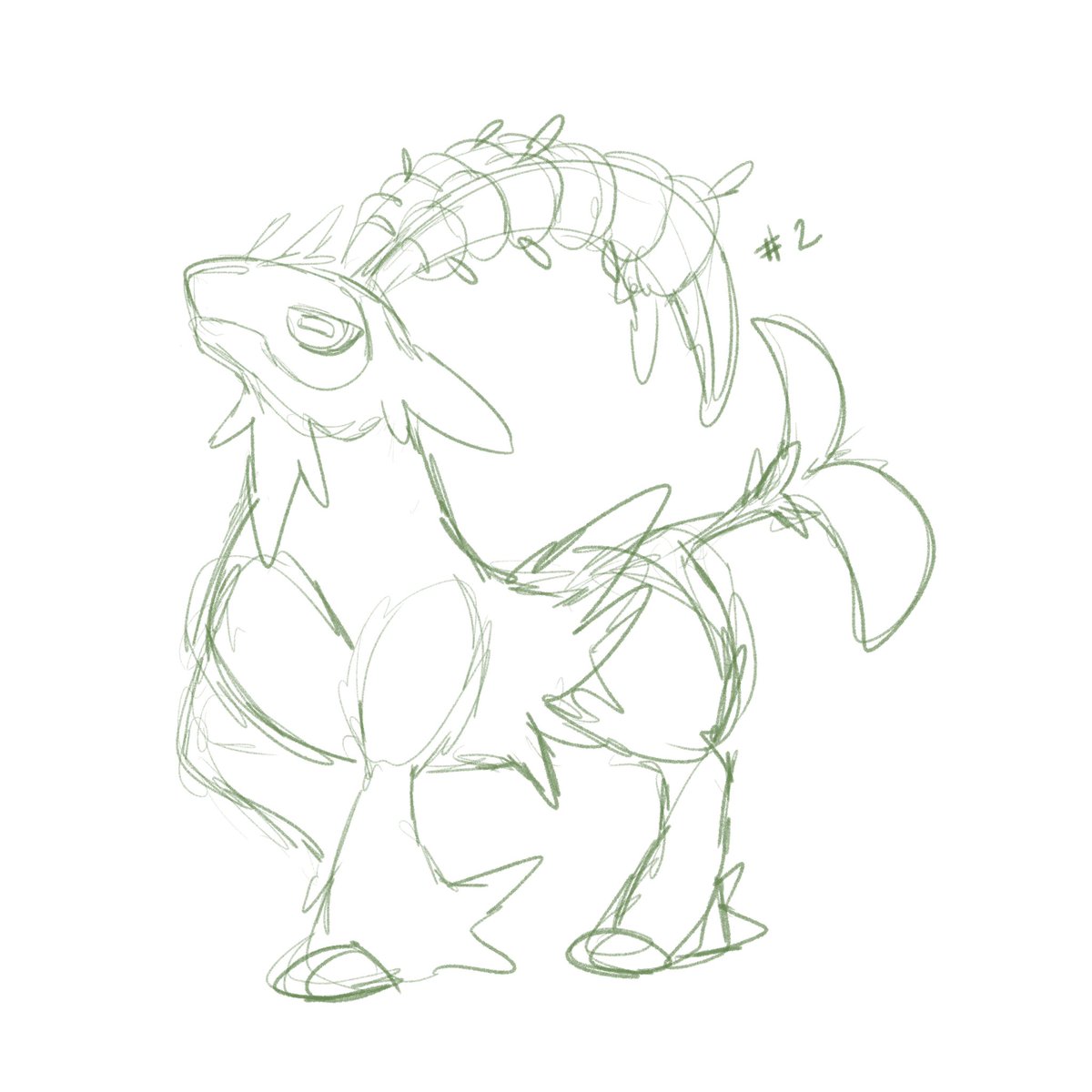 thehelionregion's tweet image. Meet the sketches for the Capricorn ♑️ pokemon for Helion. You might be familiar of them, it is regional forms of Capridle and  Sparkricorn from @GreemaRegion 

Now grass/ground and having vine horns instead of pool noodle ones. 

Designed by instagram.com/j.leonart