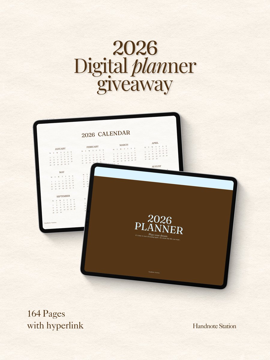 HandnoteStatiou's tweet image. 🎄 Giveaway digital planner 2026 🥳
มาแล้วค้าบตามสัญญาที่ให้ไว้ สิ้นปีนี้พวกเราขอส่งมอบของขวัญพิเศษ น้อง 2026 digital planner ไว้ให้ทุกคนได้ใช้กันน้า 😊📓

💭 มีปกให้เลือกถึง 10 ปกเลยค่า โดยด้านในจะประกอบด้วย
Name page
Index ( สารบัญ )
My goals
My vision board
30 Wish lists…