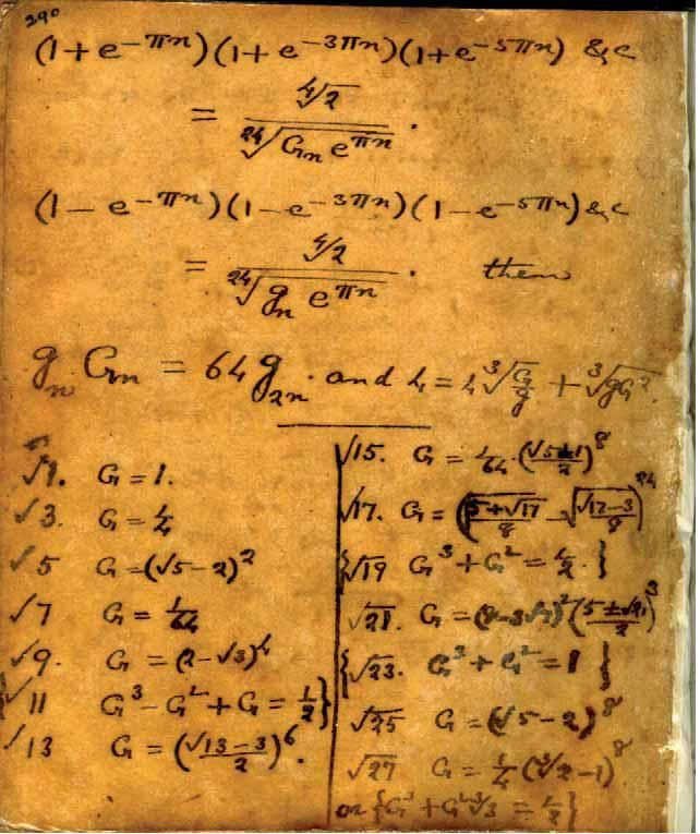 A page from the lost notebook of Ramanujan. Ramanujan's work in