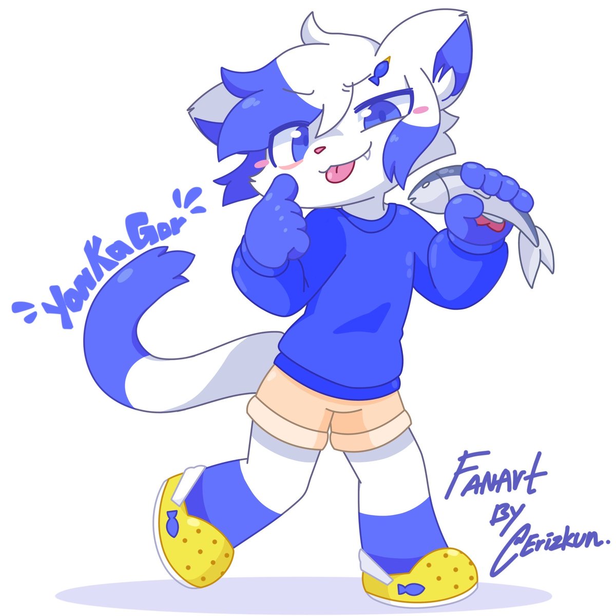 Fanart for <a href="/YonKaGor/">YonKaGor 💛🤍💜🖤</a> !! Ikan 🐟
(Even tho it's just them in their style, either way I'll draw another one soon in my style!) 
#yonkagor #yonkagorfanart