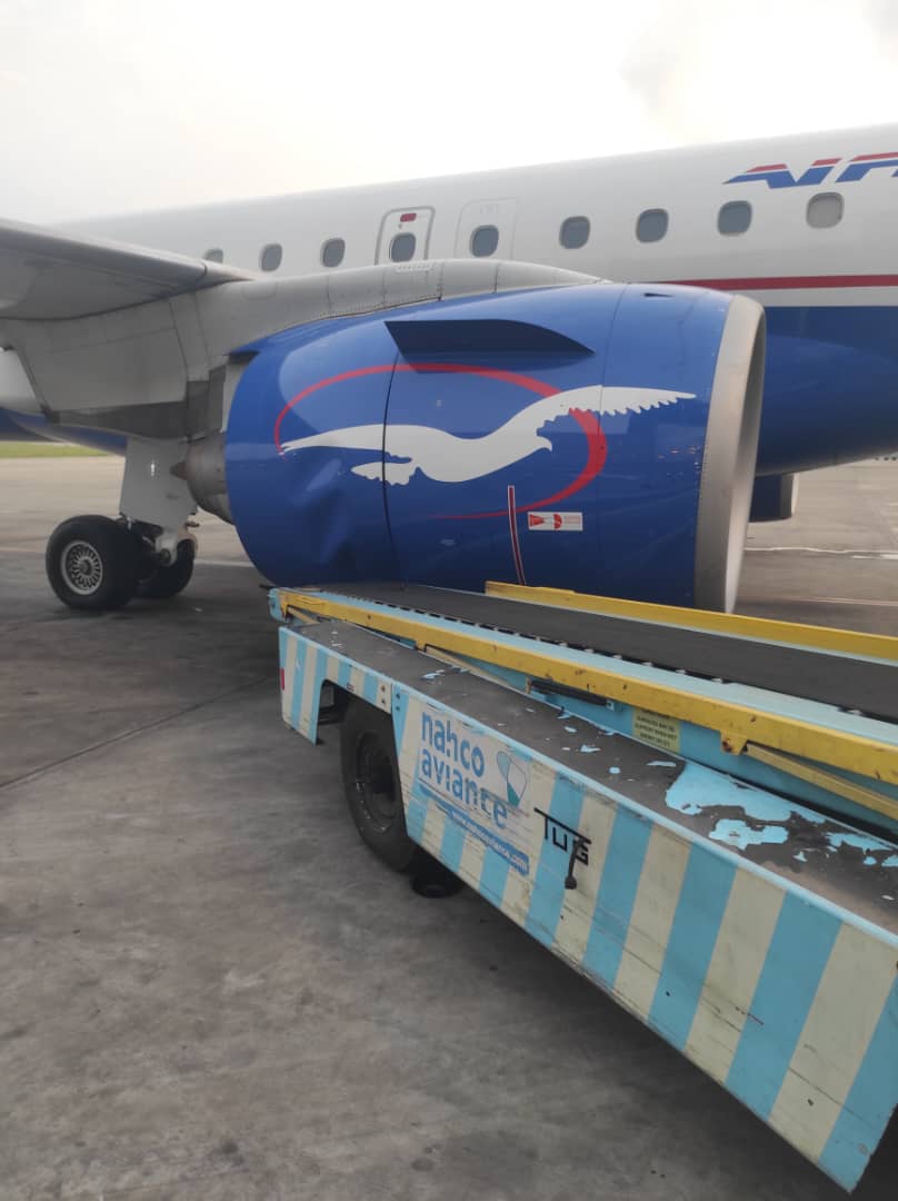 AIR PEACE DISRUPTED FLIGHT: 

Passengers were already boarded when a ground handler's conveyor belt hit the aircraft, causing damage to the engine cover. 

Passengers had to be deboarded. The aircraft was scheduled to fly nine sectors. All passengers waiting for its operations