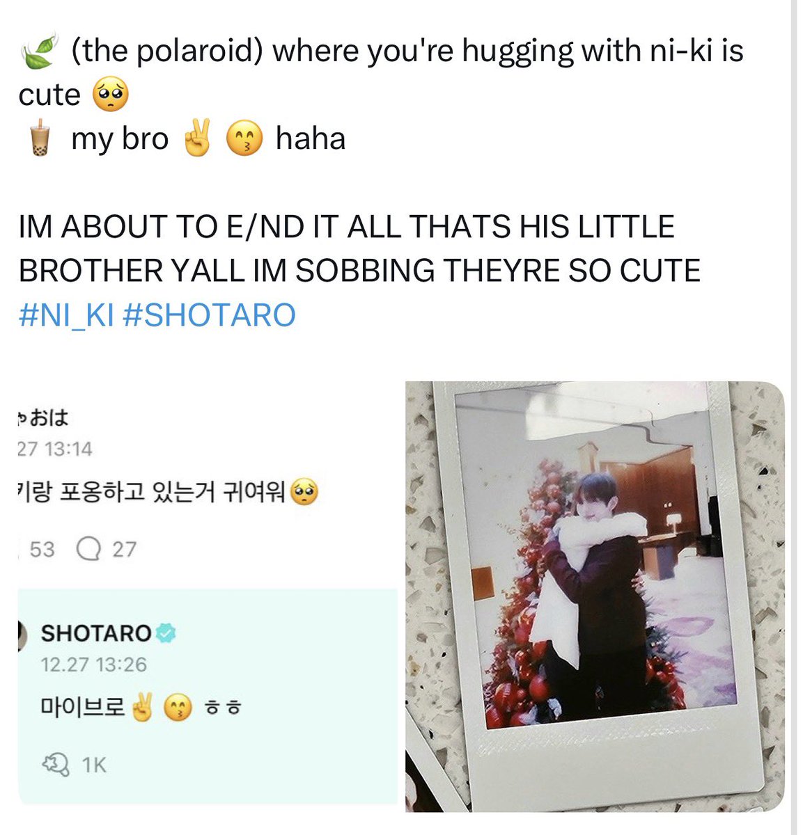 allforchulsoo's tweet image. like i've never seen any idol express this much love for ni-ki even if they're from different company??? 😭 and ni-ki also openly expressed how much he loves and adores shotaro.

they're so soft for each other im crying im glad that they have each other especially in an industry…