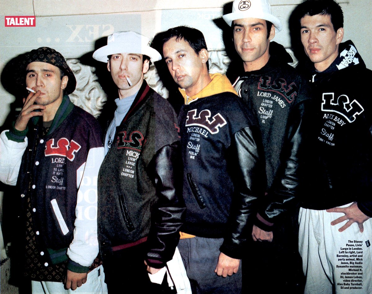 Stussy London chapter staff jackets p.s fellow in the white bucket is The Clash  guitarist Mick Jones