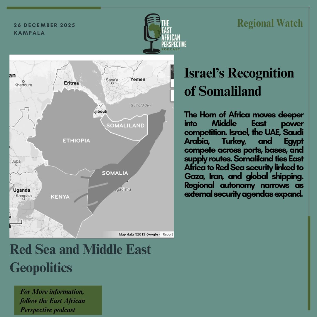 EAPerspectivPod's tweet image. The #HOA sinks deeper into Middle East power contests. Israel, the UAE, Saudi Arabia, Turkey, and Egypt compete across ports and bases along the Red Sea. East Africa is tied more closely to Red Sea security, linked to Gaza, Iran, and shipping lanes. #Somaliland #israeal