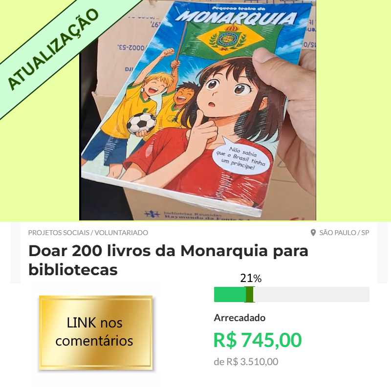 12% 1ª parcial;
15% 2ª parcial;
21% 3ª parcial e contando!!!

🥳OBRIGADO, AMIGOS!!!
Link da campanha, ajude-nos a doar ainda mais livros!!! 
vakinha.com.br/vaquinha/livro…