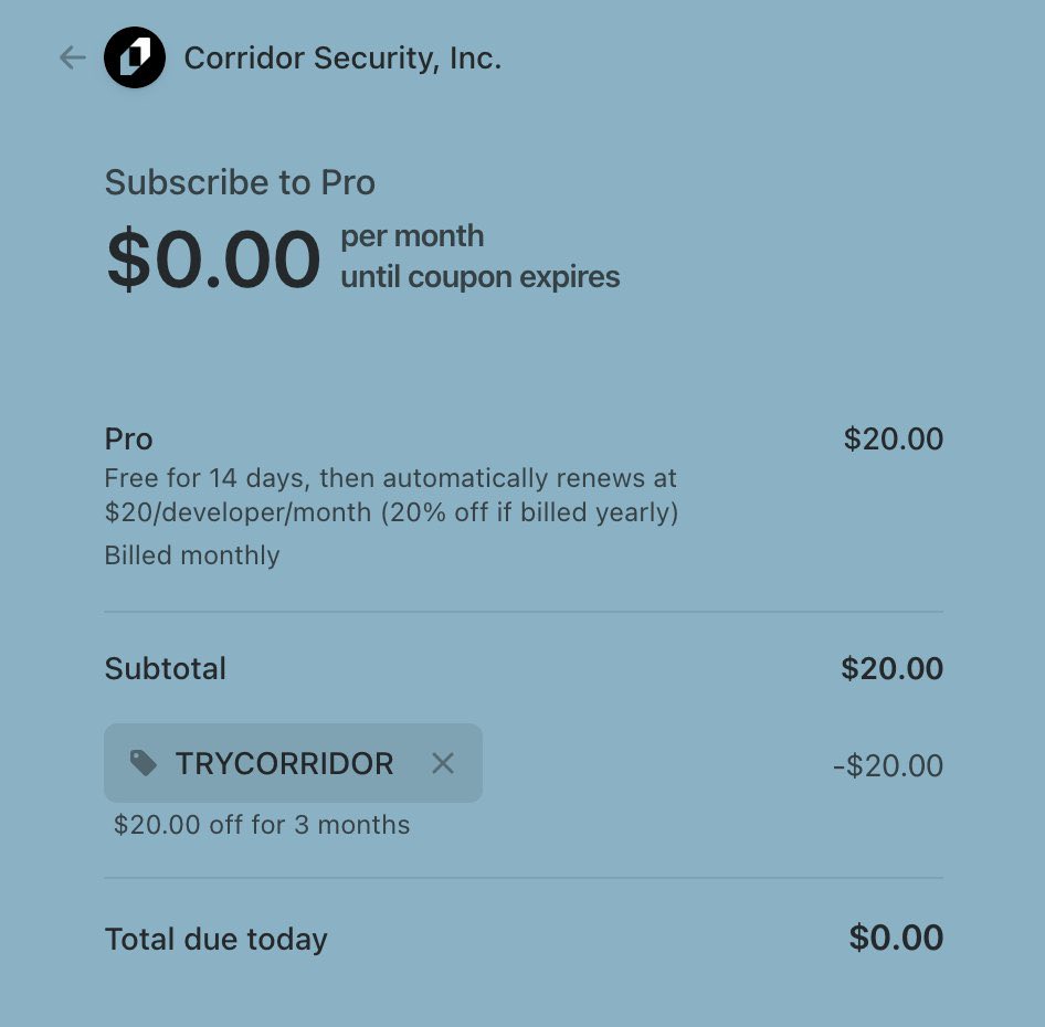 Now through Sunday, get 3 months free of Corridor with promo code TRYCORRIDOR.

corridor.dev