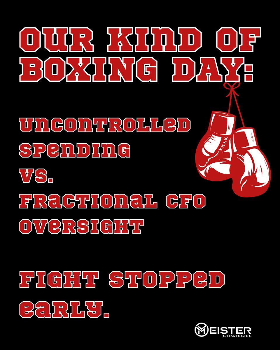 CG_Meister's tweet photo. Our kind of Boxing Day

Uncontrolled spending
vs.
Fractional CFO oversight

Fight stopped early.

https://t.co/RzUE25gzh7

#BoxingDay
#FractionalCFO https://t.co/o3m7fVv4hn